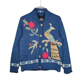 Lost Horizons Cardigan Womens XS Wool Peacock Sweater Jacket Fleece Lined Nepal